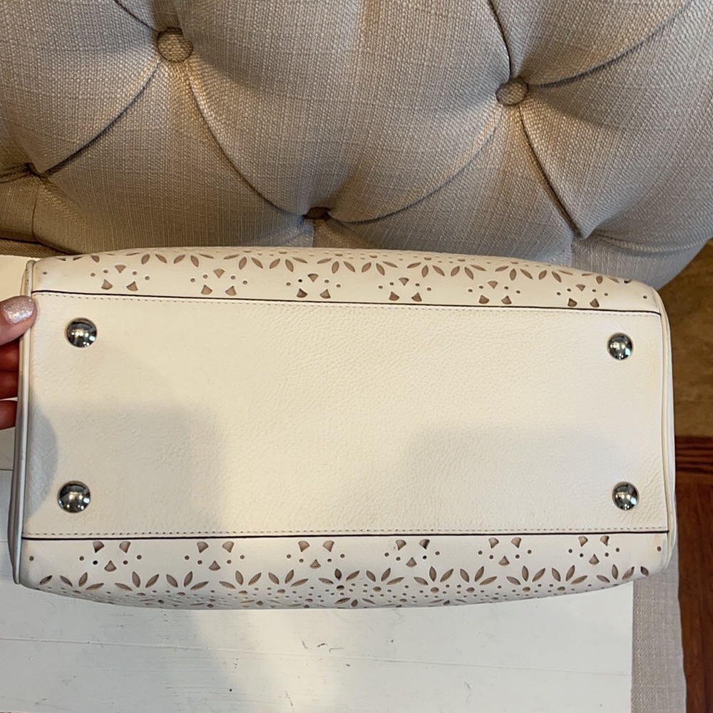Coach Taylor Perforated Putty White Leather Satchel
12"L x 4.5"W x 8"H - Picture 3 of 11